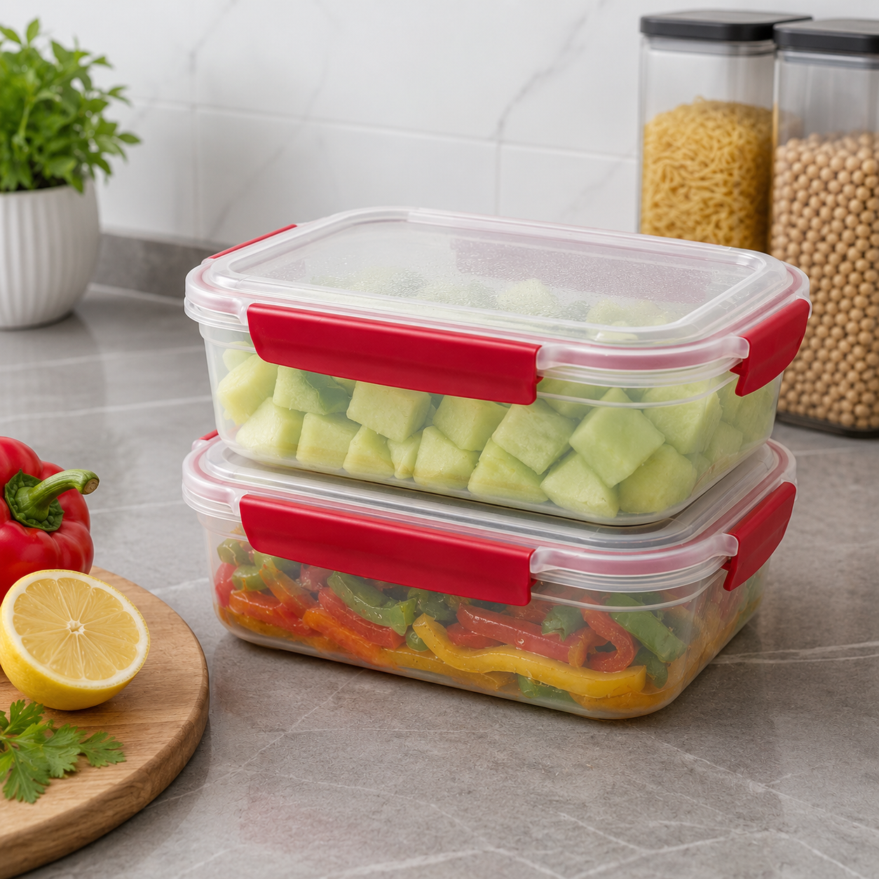 5 Pack Stackable Food Storage Containers Airtight & Leakproof Set Snap Lock Lids