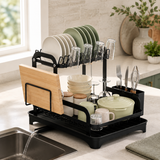 2-Tier Dish Drying Rack for Kitchen Counter Space Saving Rustproof Dish Rack with Drainboard Detachable Kitchen Drainer Organizer Set