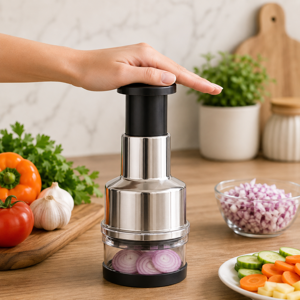 Vegetable Fruit Salad Onion Garlic Food Hand Chopper Cutter Slicer Peeler Dicer