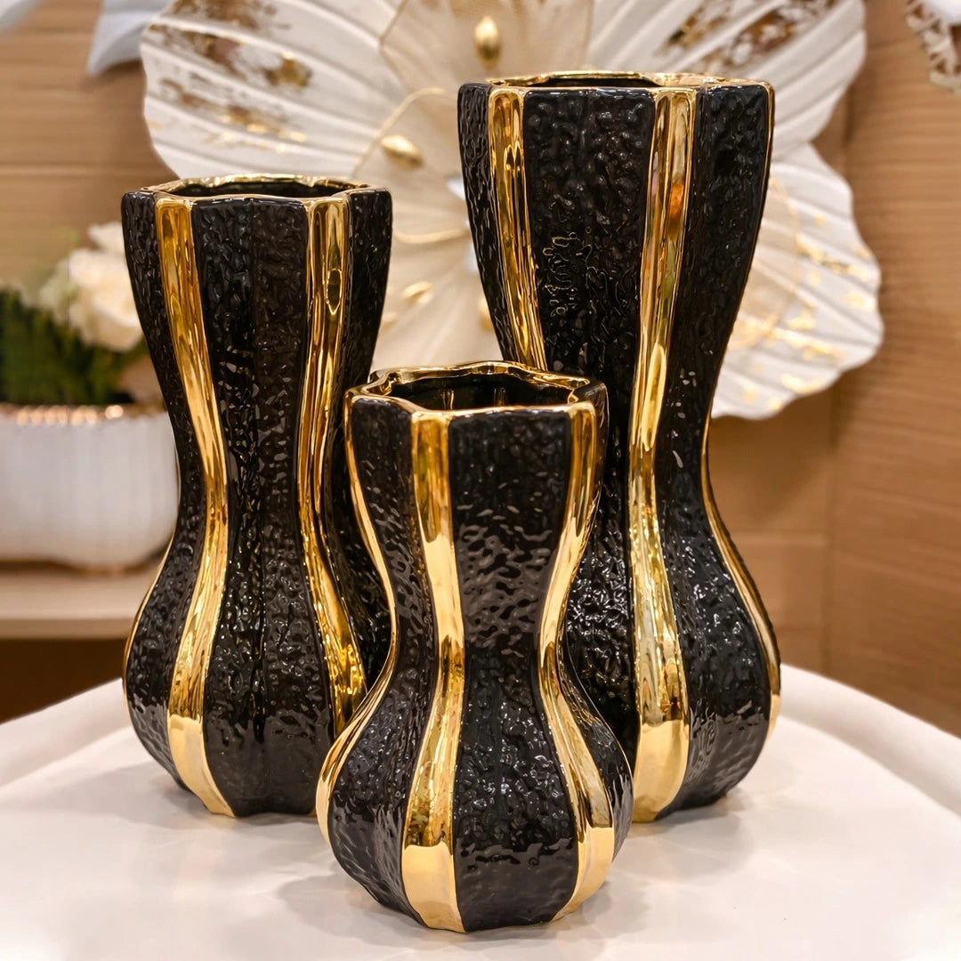 Royal Black & Gold Luxe Vase Set